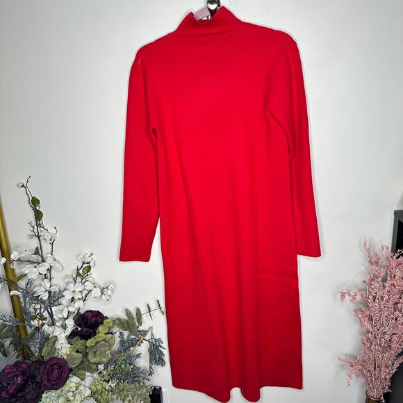 ZARA Mock High Neck Knit Midi Dress Red {YY42} - Picture 9 of 12